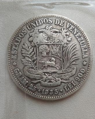 VENEZUELA 5 BOLIVARES ARGENTO SIMON BOLIVAR 1935
