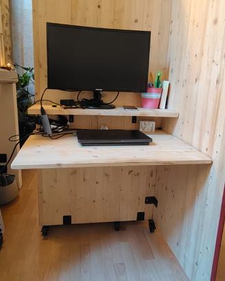 Home office multiuso:workstation+mobileTV su ruote