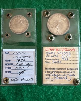 10 lire 5 lire 1939 Sede Vacante