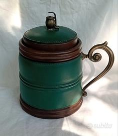 Portatabacco vintage in legno pelle e ottone 