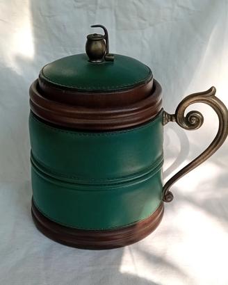 Portatabacco vintage in legno pelle e ottone 