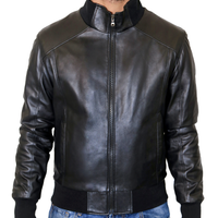 Giubbotto Bomber Uomo Vera Pelle Nero Giacca Slim