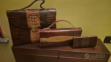 Set Vintage in Vera Pelle di Coccodrillo
