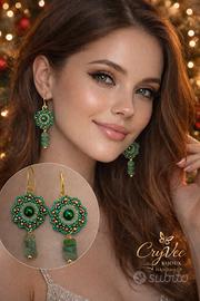 Orecchini artigianali verde smeraldo oro –handmade