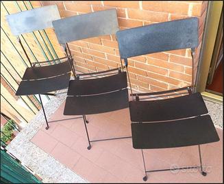 Set 3 sedie pieghevoli metallo stile bistro