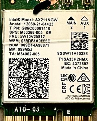 Scheda WiFi Intel AX211 NGW - Wi-Fi 6E + Bluetooth