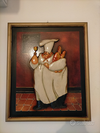 Quadro in legno con chef in rilievo