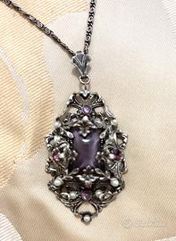 Collana pendente argento sterling ametiste e perle