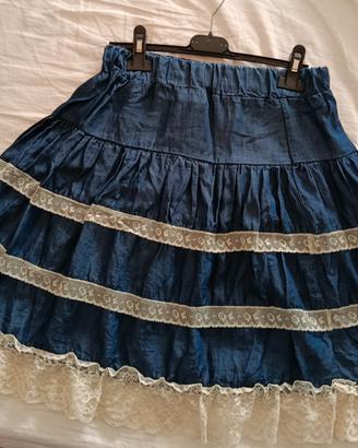 Gonna di jeans con pizzo Blu Blue – Taglia XS