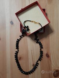 collana di pietre nere naturali, con perle a gocce
