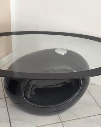 Tavolino da salotto design vetro ovale nero lucido