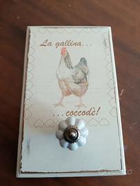 Appendino decoro gallina legno e pomello porcellan