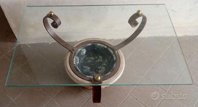 Tavolinetto basso piano Vetro basamento in pietra