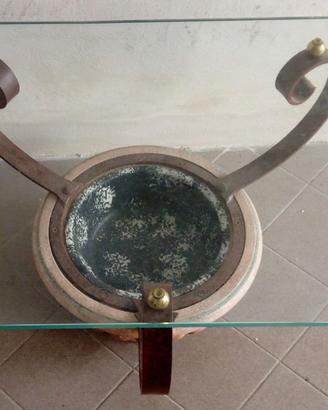 Tavolinetto basso piano Vetro basamento in pietra