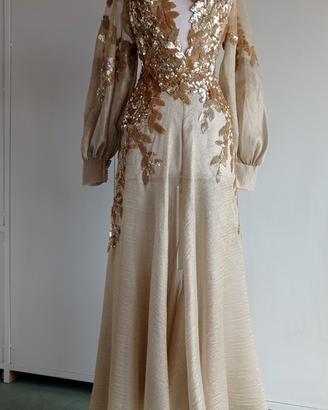 Abito jacquard oro con paillettes