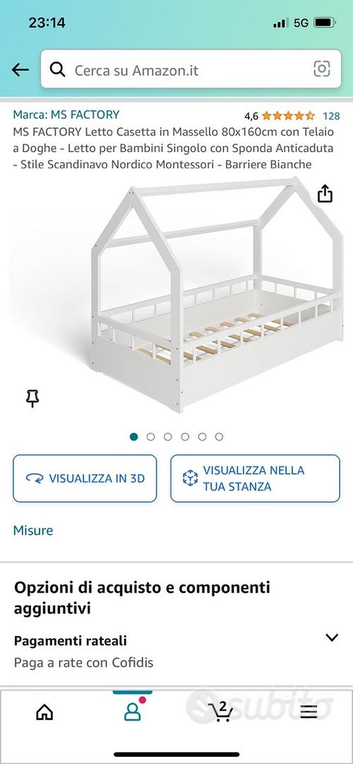 Lettino Montessori a Casetta con Sponda 80x160 cm