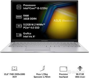 ASUS Vivobook i5-1235U RAM 12GB  512GB SSD - NUOVO