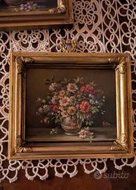 Dipinti a olio con motivi floreali, vintage. 