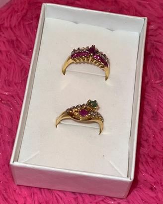 Anelli oro 18 k con brillanti, smeraldo e rubino