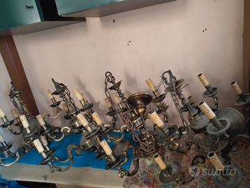 Lampadari in ottone anni 50 / 60 a 9 luci candela