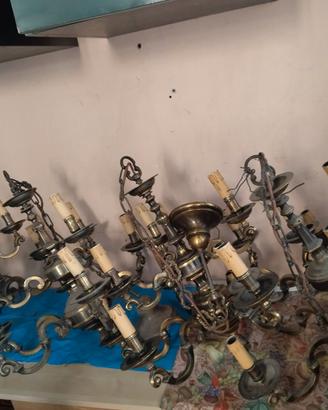 Lampadari in ottone anni 50 / 60 a 9 luci candela