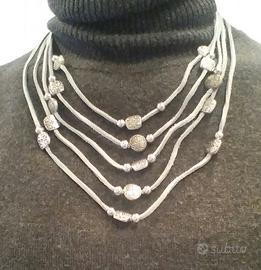 Collana multifilo cuoio e metallo