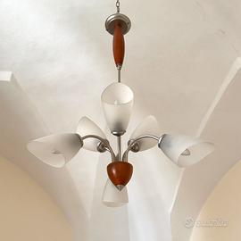 Lampadario + lampade da comodino ciliegio