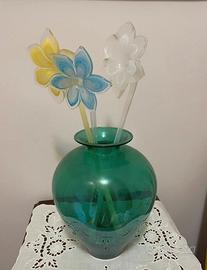 Vaso  con fiori in vetro