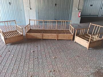 Salotto in rattan/bambù vintage – divano 3 posti +