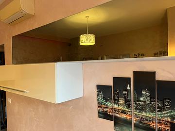 Parete attrezzata completa soggiorno bianco/fumé