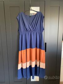 Abito lungo blu e arancione