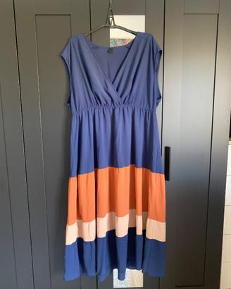 Abito lungo blu e arancione