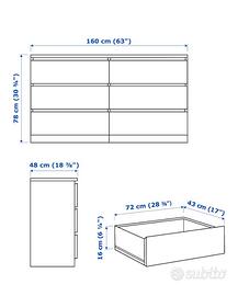 MALM Cassettiera con 6 cassetti, impiallacciato rovere mord bianco, 160x78  cm - IKEA Italia