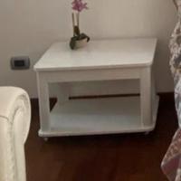 Porta tv e riviste bianco con ruote  legno