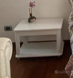 Porta tv e riviste bianco con ruote  legno