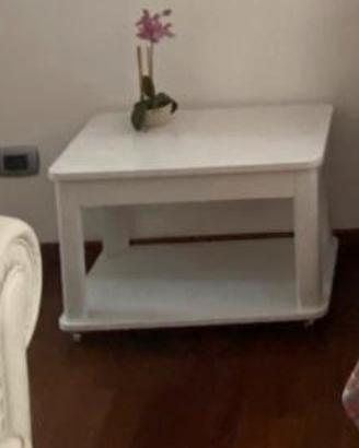 Porta tv e riviste bianco con ruote  legno