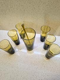 Caraffa + bicchieri in vetro verde sfumato 