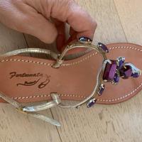 Infradito artigianali cuoio con svarovsky viola 37