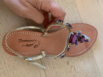 Infradito artigianali cuoio con svarovsky viola 37