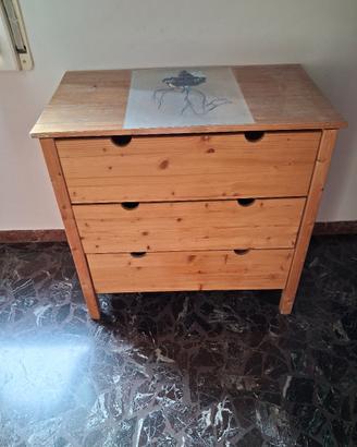 cassettiera ikea legno di pino 3 cassetti