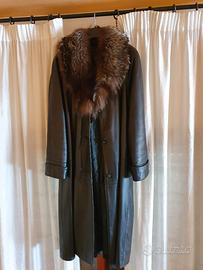 Cappotto donna in pelle e collo di pelliccia