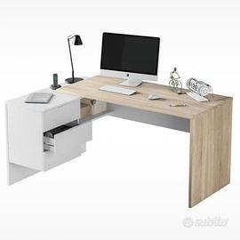 Scrivania reversibile angolare bianco opaco/rovere