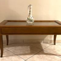 Tavolino soggiorno legno e vetro con teca