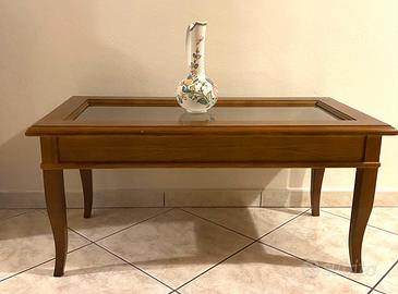 Tavolino soggiorno legno e vetro con teca