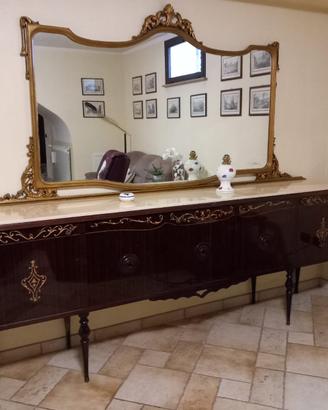 Mobile buffet vintage in mogano con specchiera dor