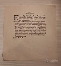 Documento antico Parma 1731 con aquila filigranata