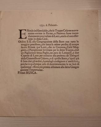 Documento antico Parma 1731 con aquila filigranata