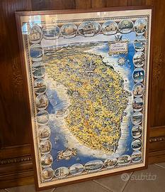 Cartina del Salento 100x71 - cornice noce