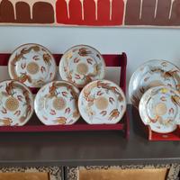 Piatti porcellana giapponesi rossi e oro 6 + 1