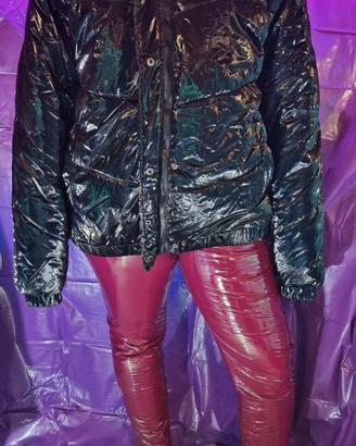Piumino lucido PVC vinile latex nero XXL